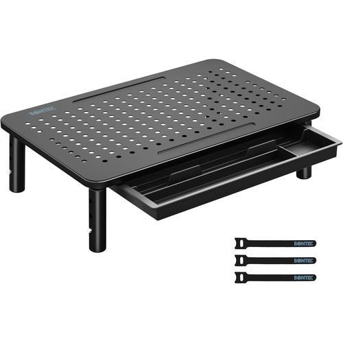 Support Moniteur Avec Tiroir, 3 Hauteurs Réglables, Rehausseur Ecran Pour Bureau Avec Plate-Forme En Maille Pour Ordinateur Portable, Pc, Imprimante Jusqu'À 20 Kg