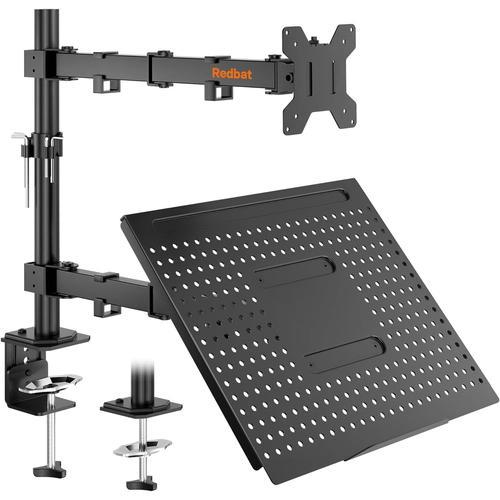 Support Ecran Pc Avec Plateau Pour Pc Portable Pour Moniteur De 13 À 32 Pouces Et Ordinateur Portable Jusqu'À 16"", Support Pc Portable Ergonomique Pivotant Et Rotation, 2 Options De Montage