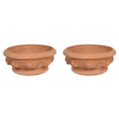 Lot de 2 paniers, vases en terre cuite pour fleurs, jardin, terrasse, balcon L40XPR40XH19 CM