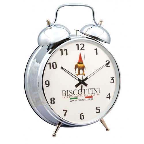 RÉVEIL GÉANT BISCOTTINI. EN MÉTAL. DIAMÈTRE : 30 CM
