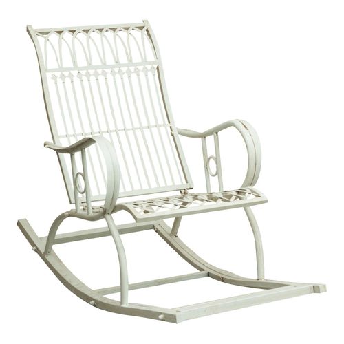 Fauteuil À Bascule En Fer Forgé Finition Blanche Patinée L127xpr64xh90 Cm