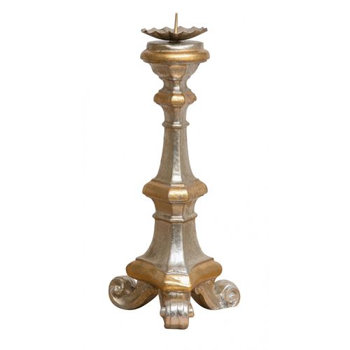CHANDELIER EN BOIS. FINITIONS : FEUILLE D'ARGENT ET D'OR L19XPR19XH40 CM