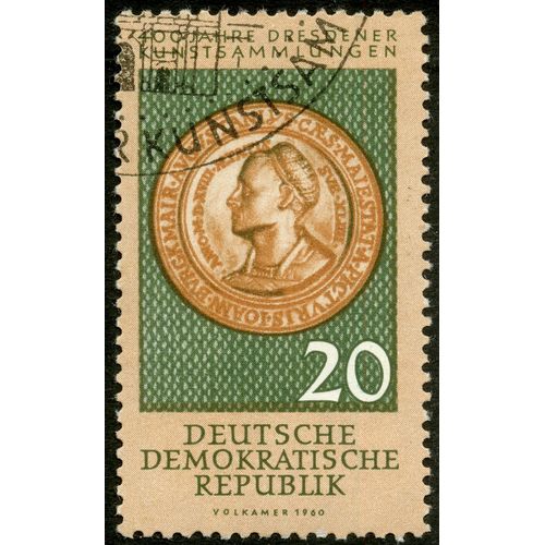 Timbre Oblitéré Deutsche Demokratische Republik, 400 Jahre Dresdener Kunstsammlungen, Volkamer 1960, 20