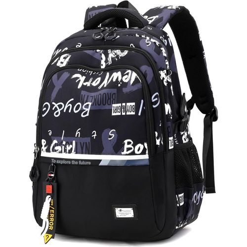 Sac à Dos pour Garçons Adolescents-Cartable Primaire College Tendance Imperméable pour un Usage Quotidien Décontracté,Sac Ecole Grande pour L'école et les Voyages -Noir
