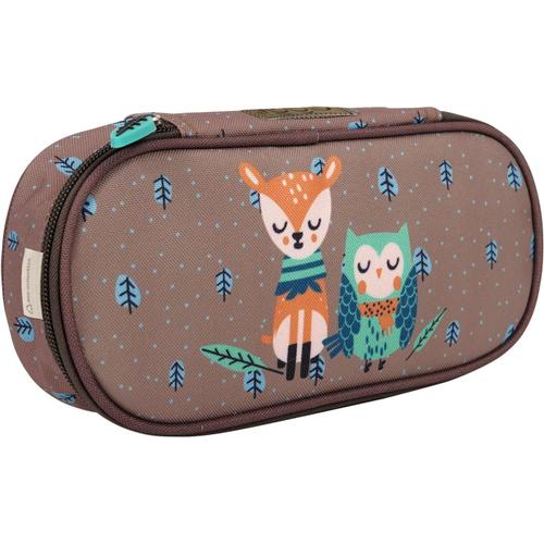 Trousse Scolaire Enfant Fille Imprimé Biche Et Hibou-Etui À Crayon Beige Avec Feuilles Fermeture À Glissière Unique Garcon-Trousse École Maternelle Primaire Pratique-5x22x10 Cm (Faon)