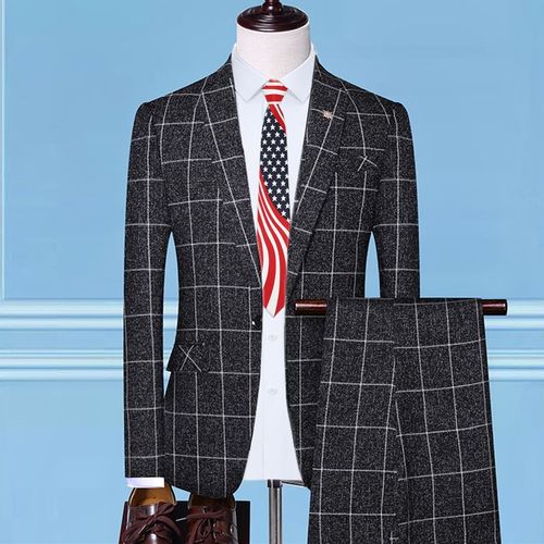 Blazer Et Pantalon En Glaçure À Carreaux De Style Britannique Pour Hommes,Veste Imbibée,Manteau D'affaires Mince Haut De Gamme,Banquet De Mariage,Mode Masculine,Ensemble De 3 Pièces