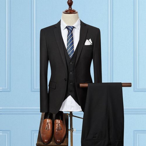 Ensemble 3 Pièces Pour Homme,Tenue Décontractée,Couleur Unie,Coupe Cintrée,Blazer Et Pantalon,Vêtement De Mariage