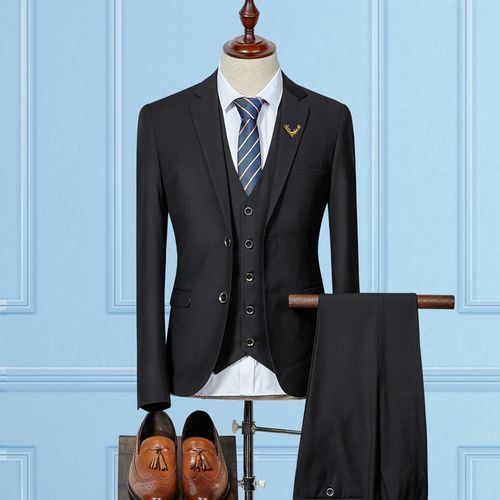 Ensemble 3 Pièces Pour Homme,Tenue Décontractée,Couleur Unie,Coupe Cintrée,Blazer Et Pantalon,Vêtement De Mariage