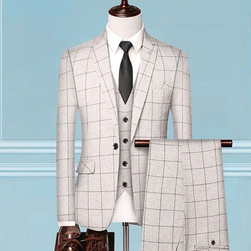 Blazer Et Pantalon En Glaçure À Carreaux De Style Britannique Pour Hommes,Veste Imbibée,Manteau D'affaires Mince Haut De Gamme,Banquet De Mariage,Mode Masculine,Ensemble De 3 Pièces