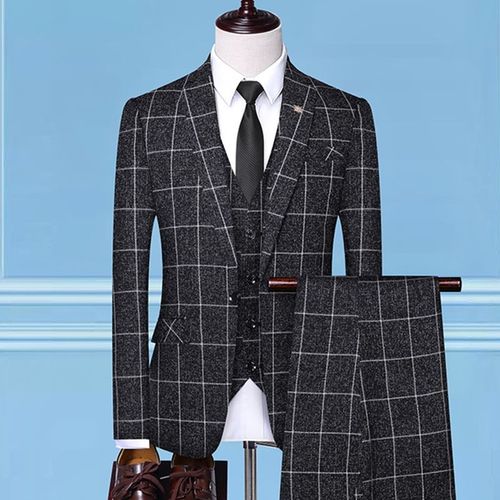 Blazer Et Pantalon En Glaçure À Carreaux De Style Britannique Pour Hommes,Veste Imbibée,Manteau D'affaires Mince Haut De Gamme,Banquet De Mariage,Mode Masculine,Ensemble De 3 Pièces