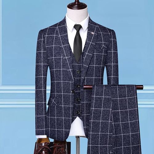 Blazer Et Pantalon En Glaçure À Carreaux De Style Britannique Pour Hommes,Veste Imbibée,Manteau D'affaires Mince Haut De Gamme,Banquet De Mariage,Mode Masculine,Ensemble De 3 Pièces