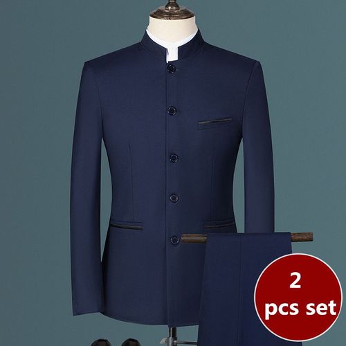Ensemble 3 Pièces De Style Chinois Décontracté Pour Hommes,Blazers Coupe Couvertes,Veste Et Pantalon,Col Montant,Boutique De Mode,Manteau Blanc,Glaçage,2023