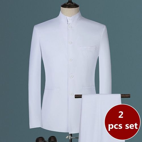 Ensemble 3 Pièces De Style Chinois Décontracté Pour Hommes,Blazers Coupe Couvertes,Veste Et Pantalon,Col Montant,Boutique De Mode,Manteau Blanc,Glaçage,2023