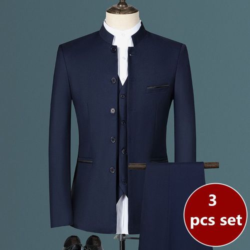 Ensemble 3 Pièces De Style Chinois Décontracté Pour Hommes,Blazers Coupe Couvertes,Veste Et Pantalon,Col Montant,Boutique De Mode,Manteau Blanc,Glaçage,2023