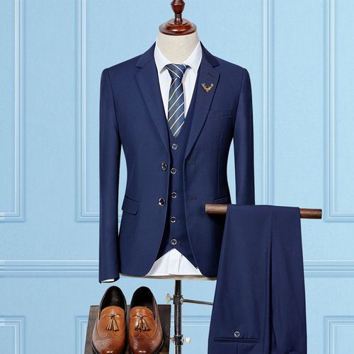 Ensemble 3 Pièces Pour Homme,Tenue Décontractée,Couleur Unie,Coupe Cintrée,Blazer Et Pantalon,Vêtement De Mariage