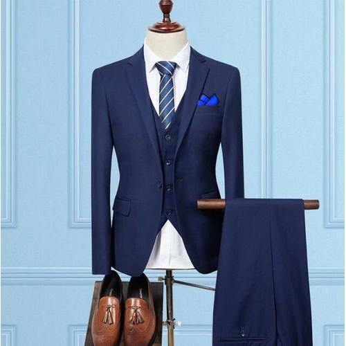 Ensemble 3 Pièces Pour Homme,Tenue Décontractée,Couleur Unie,Coupe Cintrée,Blazer Et Pantalon,Vêtement De Mariage