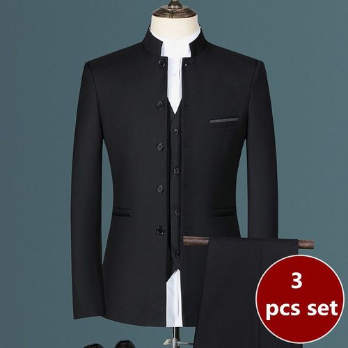 Ensemble 3 Pièces De Style Chinois Décontracté Pour Hommes,Blazers Coupe Couvertes,Veste Et Pantalon,Col Montant,Boutique De Mode,Manteau Blanc,Glaçage,2023