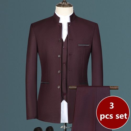 Ensemble 3 Pièces De Style Chinois Décontracté Pour Hommes,Blazers Coupe Couvertes,Veste Et Pantalon,Col Montant,Boutique De Mode,Manteau Blanc,Glaçage,2023