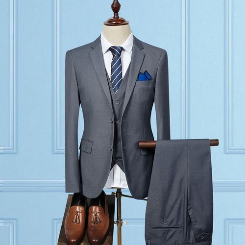 Ensemble 3 Pièces Pour Homme,Tenue Décontractée,Couleur Unie,Coupe Cintrée,Blazer Et Pantalon,Vêtement De Mariage