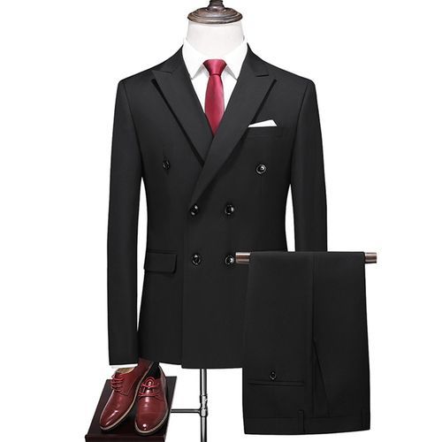 Manteau D'affaires À Double Boutonnage Pour Hommes,Manteau Imbibé De Documents Solides,Blazers De Mariage Minces Pour Hommes,Veste Et Pantalon,Fjl,Mode Masculine,2 Pièces,2023