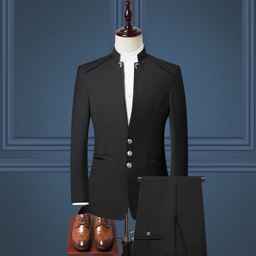 Ensemble Blazer Et Pantalon Slim À Col Montant Pour Hommes,Veste Imbibée,Manteau De Mariage,Gilet De Haute Qualité