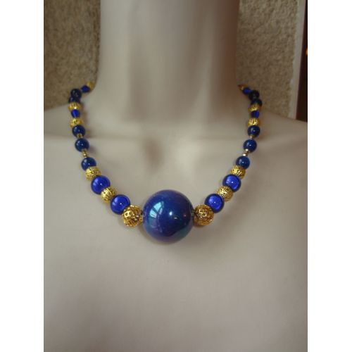Collier Bleu Et Doré
