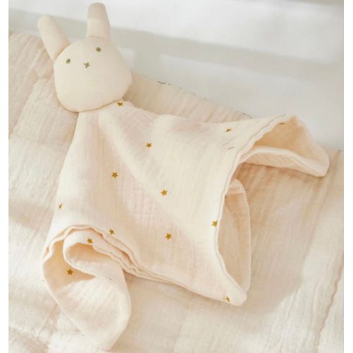 Doudou Lapin Cyrillus Beige Rose Étoiles Jouet Bébé Lange Tissu Bio Plush Baby Bunny
