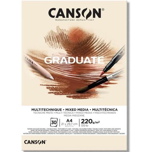 Canson Bloc Dessin 30 Feuilles Graduate Mixed Media A4 220g Naturel