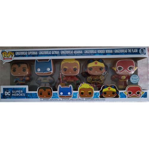 Figurine Super Heros Funko Pop Gingerbread Pack De 5 Exclusif, Superman, Batman, Aquaman, Wonder Woman, The Flash