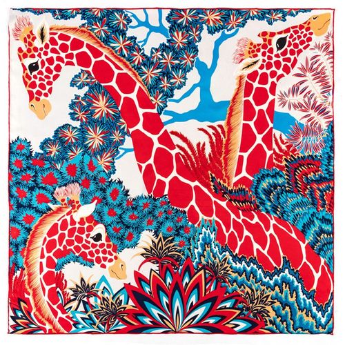 Pobing-Écharpe Sergé Roulée À La Main Pour Femme,Foulard Carré,Trois Girafes,Hijab,90cm