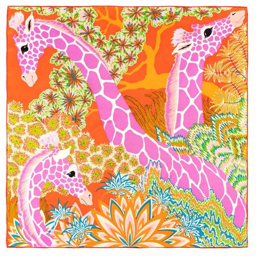 Pobing-Écharpe Sergé Roulée À La Main Pour Femme,Foulard Carré,Trois Girafes,Hijab,90cm