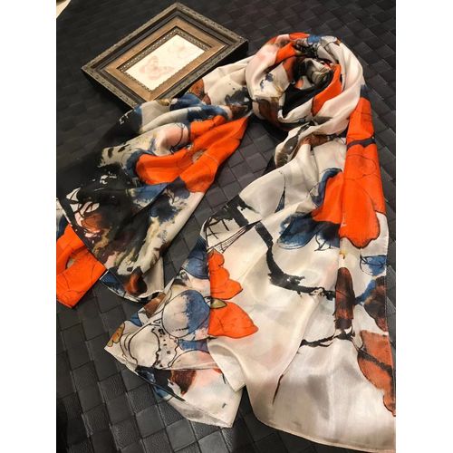 Écharpe En Soie Blanche Pour Femmes,Écharpes D'été,Châles De Plage,Foulard D'automne Et D'hiver,Marque De Fleurs,Foulard À Col Long,Hijabs