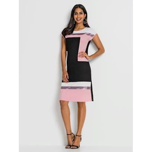 Robe Patchwork Orné De Paillettes Brillantes - - Noir-Rose Clair À Motifs