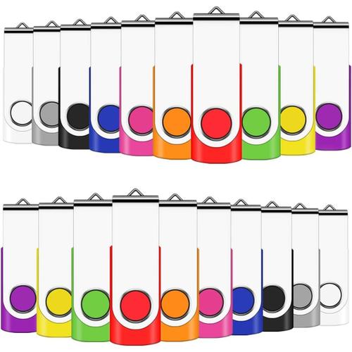 Cle USB 1 Go, Clé USB 2.0 Flash Drive Clef USB Pivotant Stockage Disque Mémoire Stick Pendrive (10 Couleurs 1GB*100PCS)