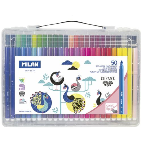 Feutres À L'eau À Pointe Conique Série Peacock Mallette 50 Pièces
