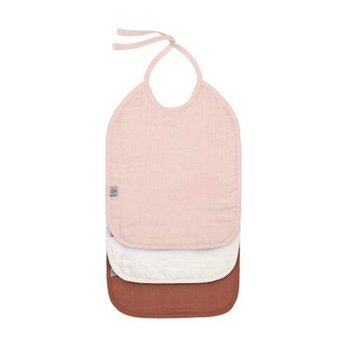 Lot De 3 Bavoirs Medium En Mousseline Rose Poudré, Blanc Cassé, Rouille De Lässig