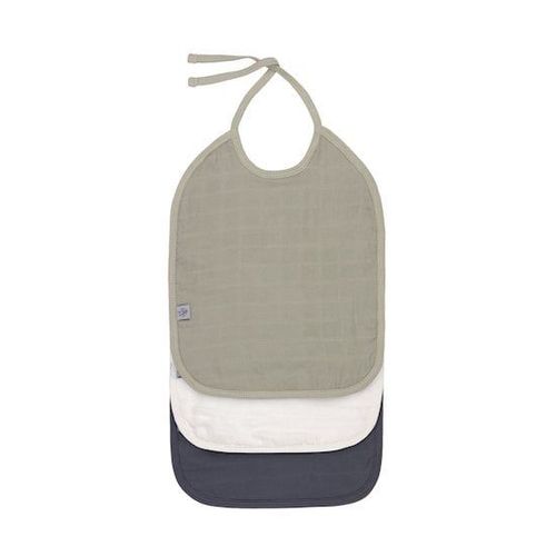 Lot De 3 Bavoirs Medium En Mousseline Olive, Blanc Cassé, Bleu Marine De Lässig
