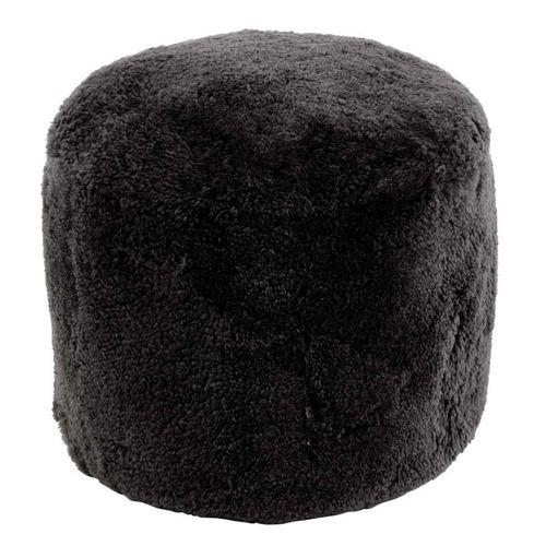 Paris Prix - Pouf Rond Déco "Peau De Mouton" 45cm Gris Foncé