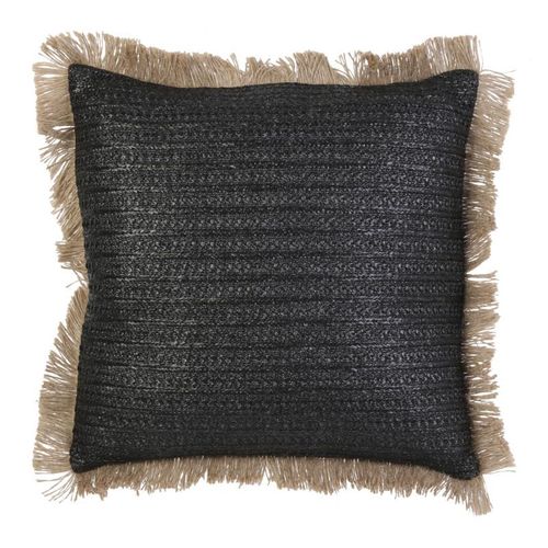 Paris Prix - Coussin Déhoussable "Raphia" 40x40cm Noir