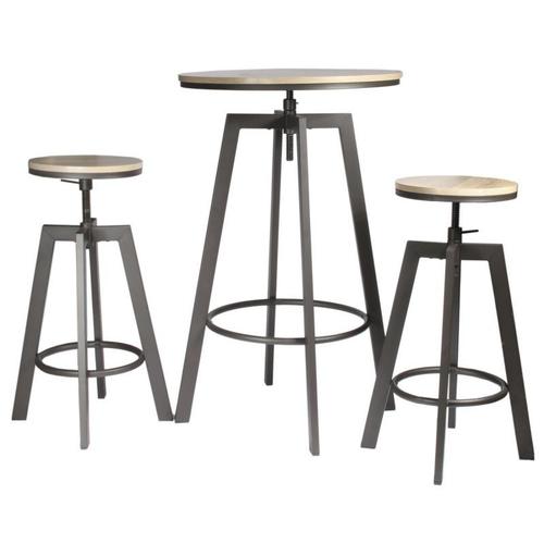 Paris Prix - Table De Bar & 2 Tabourets "Réglables" 93cm Gris