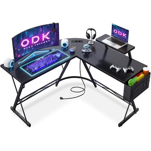 Bureau Gaming Avec 2 Prises Et 2 Ports Usb,Bureau Gaming Avec Coins Arrondis Et Support Pour Moniteur,Bureau Noir 127 X 127 Cm