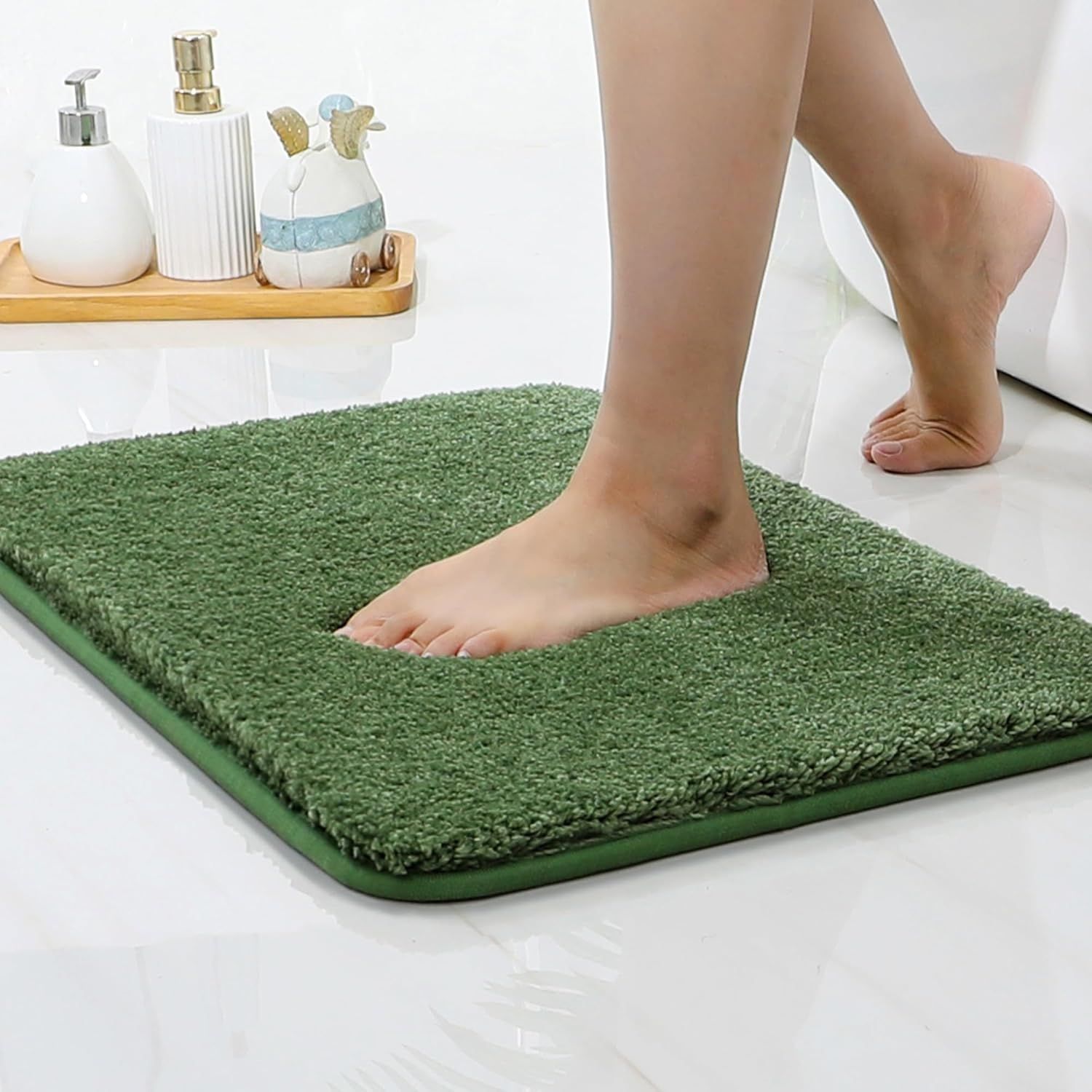 Tapis De Bain 40 X 60 Cm Absorbant Et Antidérapant, Doux, Lavable En Machine, Idéal Pour Douche, Baignoire Et Salle De Bain Vert