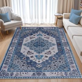 Tapis oriental vintage lavable antidérapant à poils courts gris boho