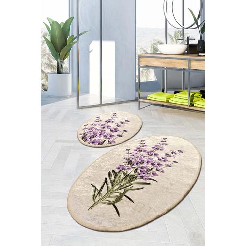 Botanic - Lot De 2 Tapis De Bain Antidérapants - Lavable - Vert - Lavande, 60 X 100 Cm - 50 X 60 Cm