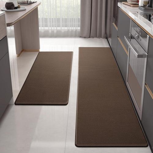 Tapis Cuisine 44 X 75 + 44 X 180 Cm, Rebondissable Cuir Tapis De Cuisine Antidérapant Et Lavable, Confortable Tapis Cuisine Devant Evier Imperméable Pour Cuisine, Salon, Bureau (Marron)