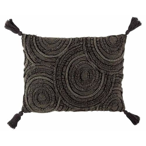 Paris Prix - Coussin Déco À Pompons "Cercle" 40x60cm Gris