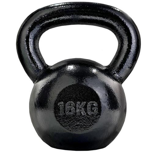 Scsports® Kettlebell - 16 Kg, Fonte, Surface Texturée, Noir - Haltère À Boule, Pour Entraînements De Fitness Et Musculation