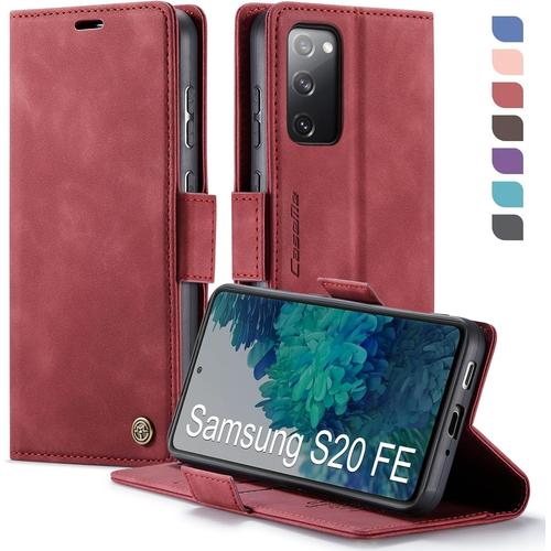 Coque Pour Samsung Galaxy S20 Fe Etui Housse Rfid Blocage Premium En Cuir Pu Pochette De Portefeuille Fermeture Magnetique Flip Case Rabat Clapet Pour Samsung S20 Fe 4g/5g Étui 6,5 Pouces,Rouge