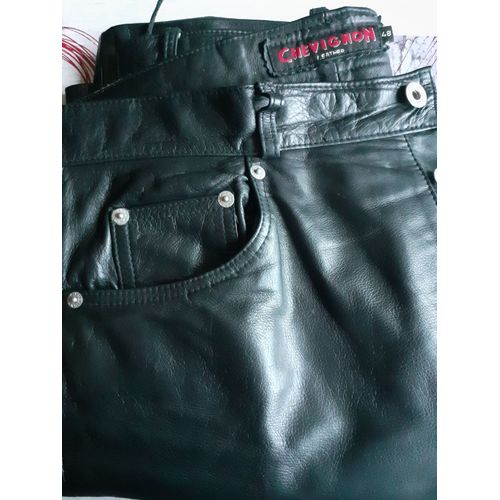 Pantalon En Cuir Noir Hommes Chevignon - Taille 48 - Longueur Des Jambes 109 Cm.