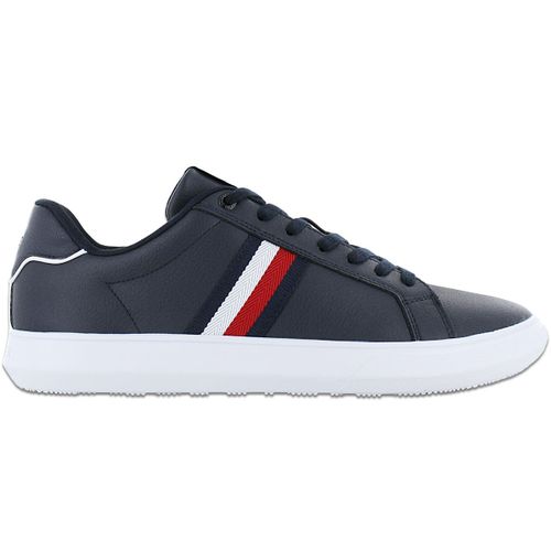 Tommy Hilfiger Corporate Leather Cup Stripes - Hommes Baskets Sneakers Chaussures Bleu Fm0fm04732dw5 - 46